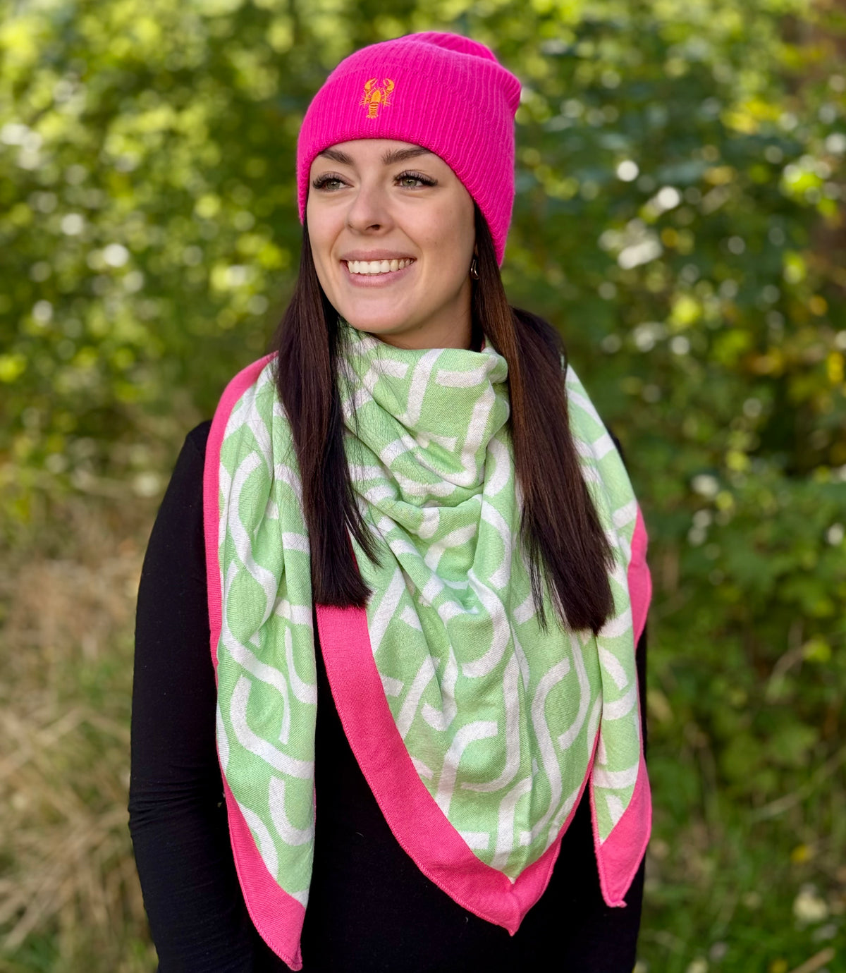 Zwillingsherz Schal „Ketten“ grün, pink