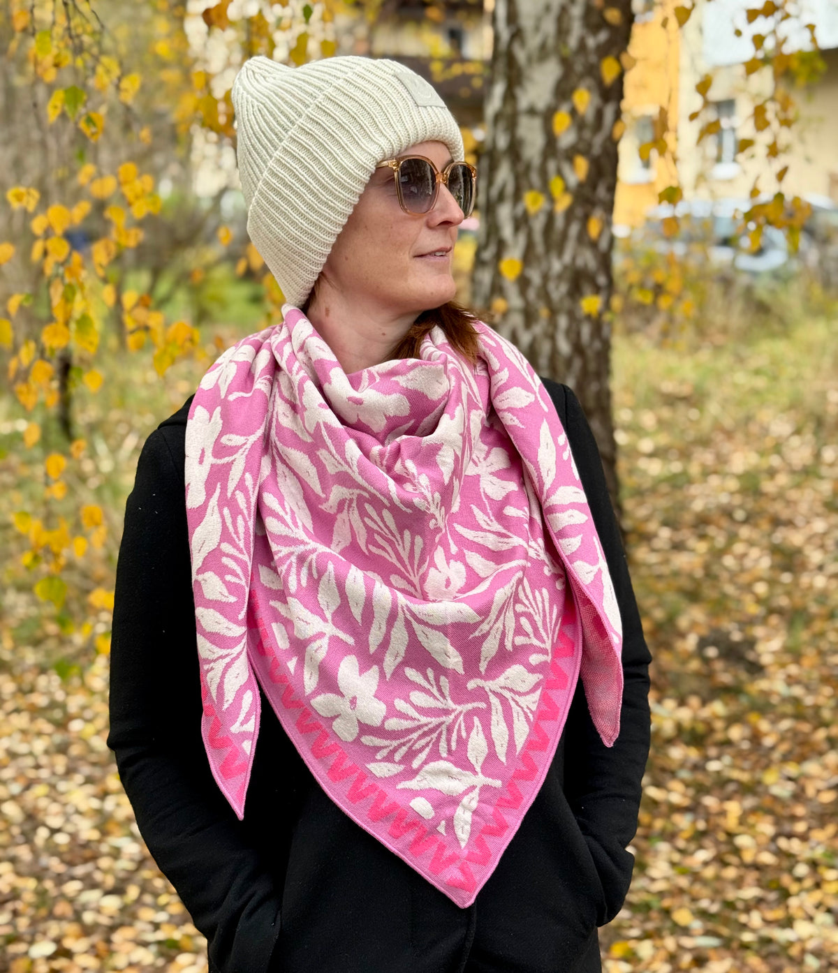 Zwillingsherz Schal „Blumen Zickzack“ pink, weiß