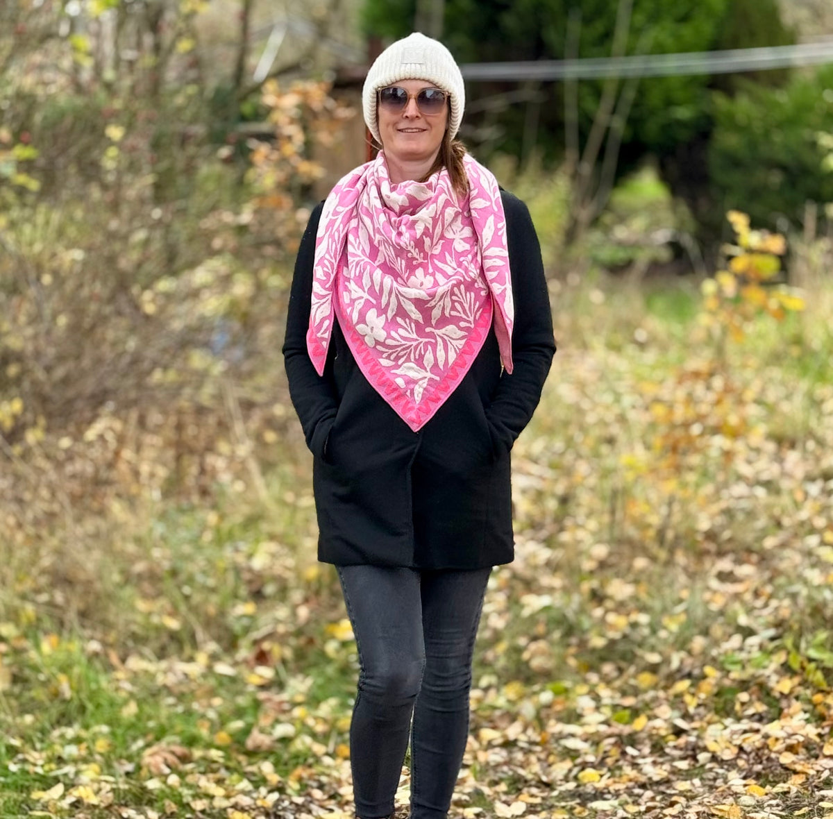 Zwillingsherz Schal „Blumen Zickzack“ pink, weiß
