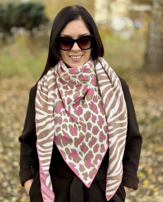 Zwillingsherz Schal „Leo Zebra Strandpink“ braun, weiß, pink