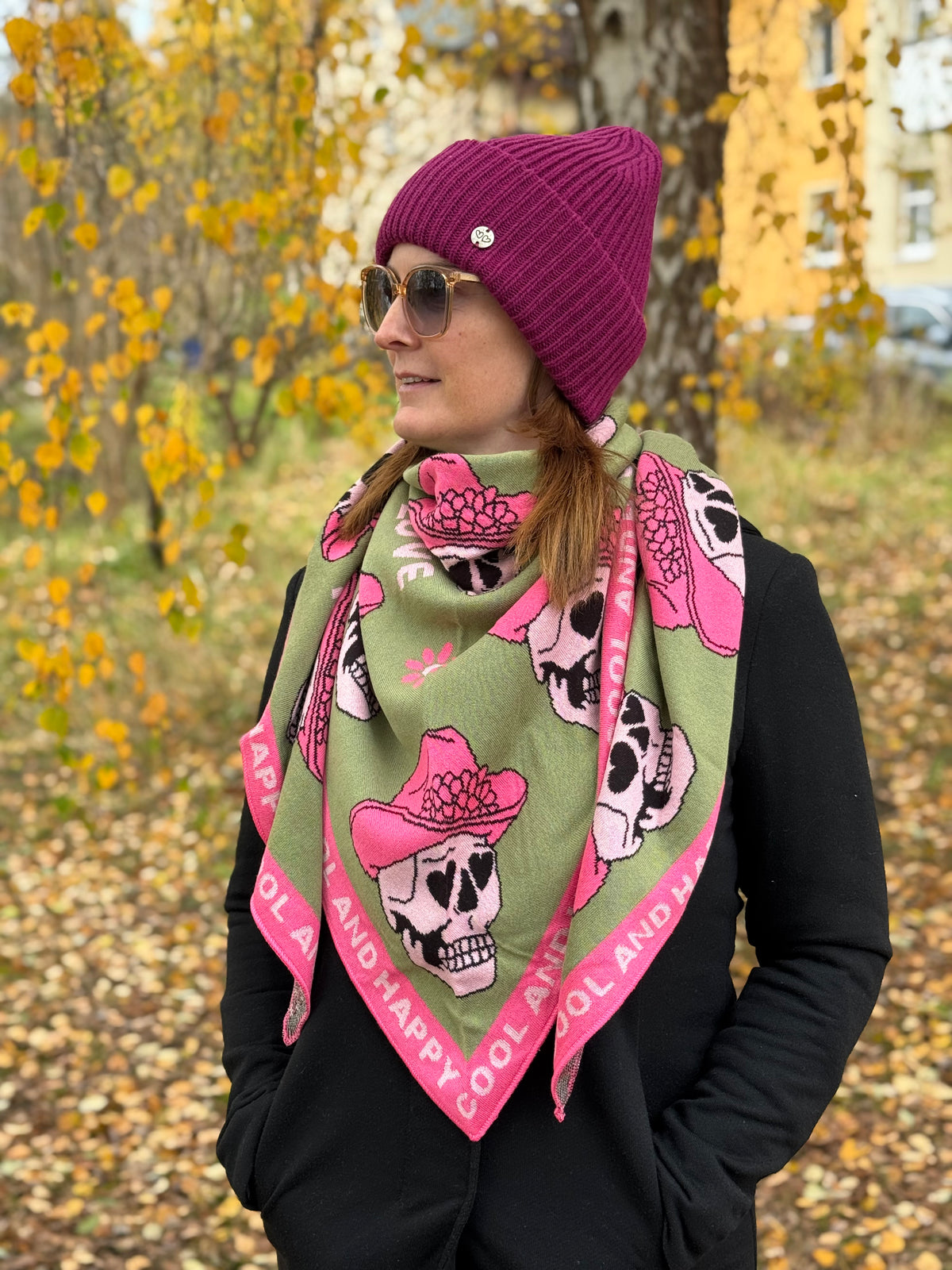 Zwillingsherz Schal „Death Cowboy“ khaki, pink