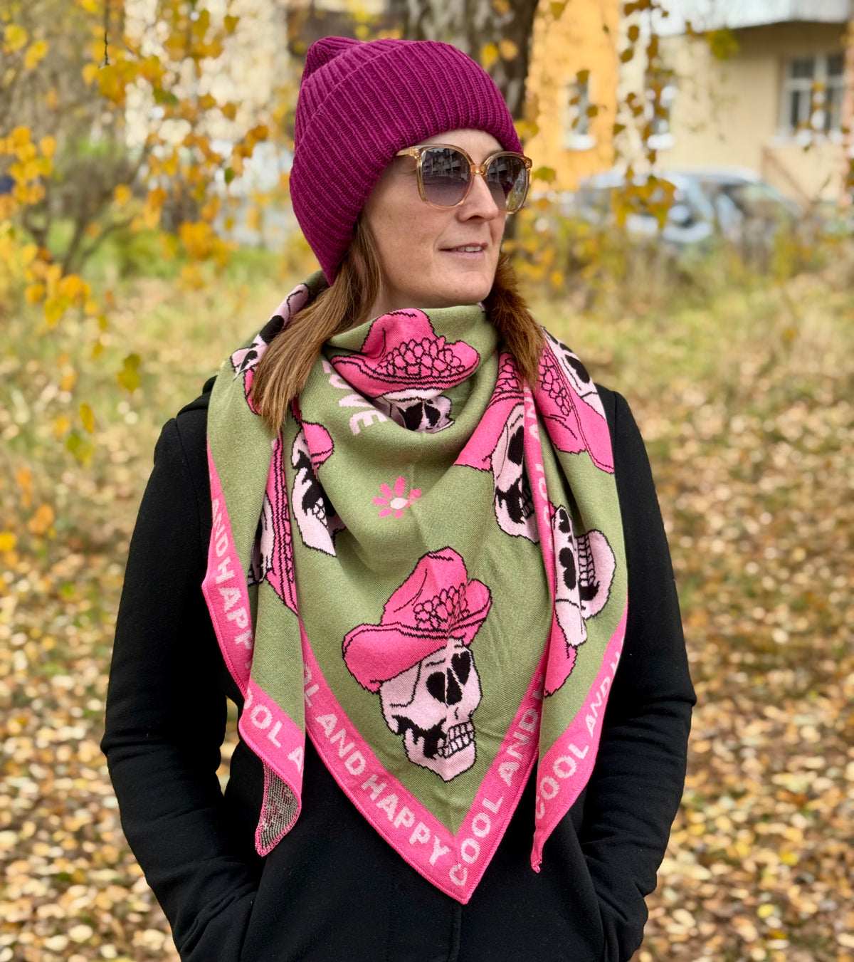Zwillingsherz Schal „Death Cowboy“ khaki, pink