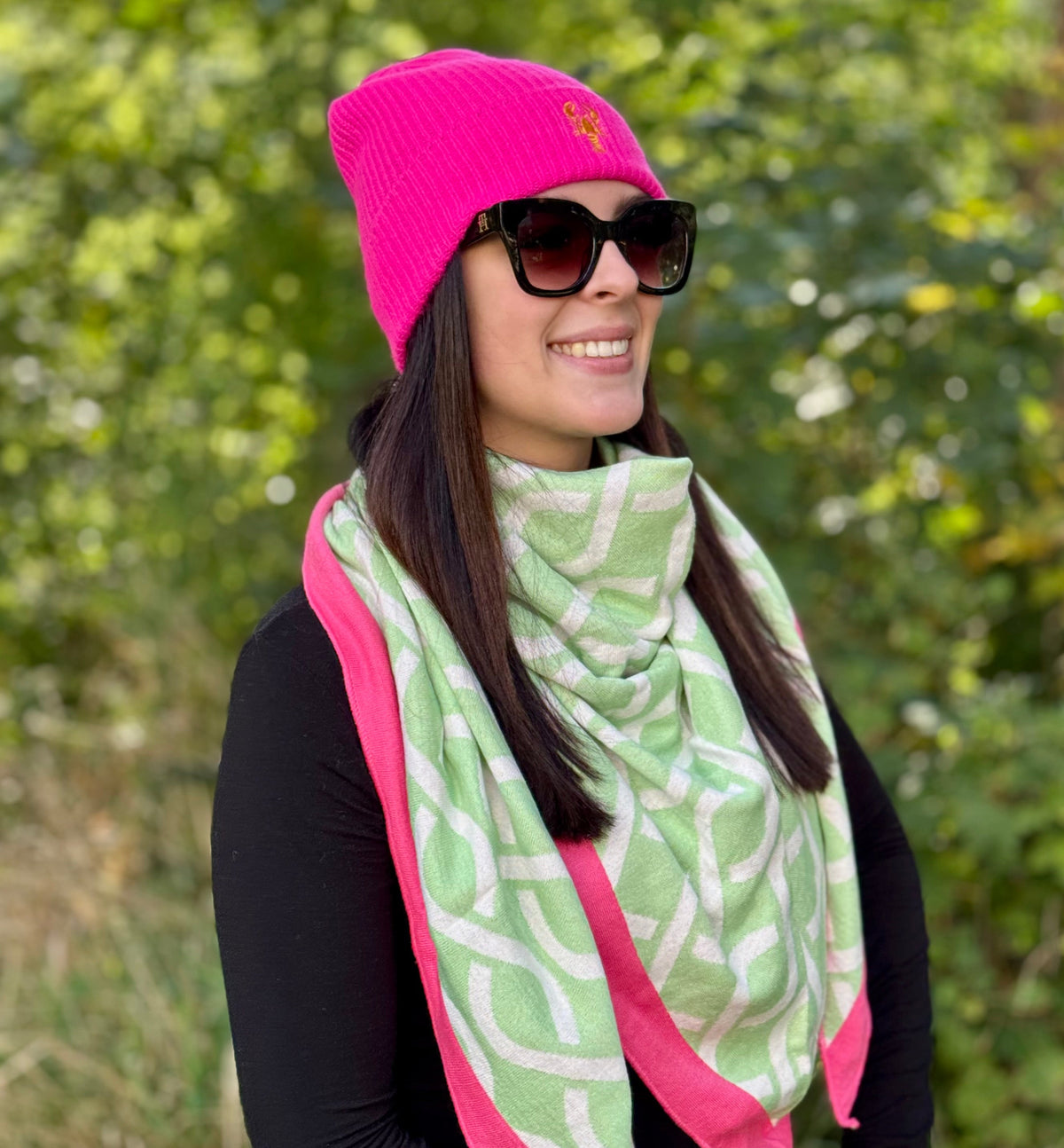 Zwillingsherz Schal „Ketten“ grün, pink